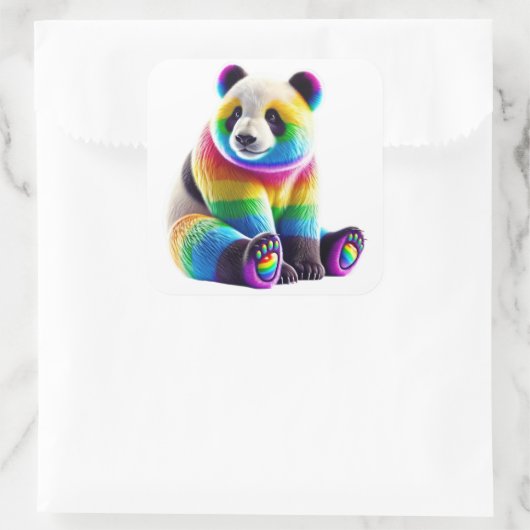 Cute Rainbow Panda Vierkante Sticker (Tas)