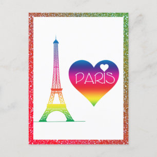 Cute Rainbow Paris Heart Eiffel Tower Briefkaart