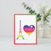 Cute Rainbow Paris Heart Eiffel Tower Briefkaart (Staand voorkant)