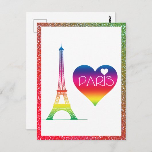 Cute Rainbow Paris Heart Eiffel Tower Briefkaart (Voorkant / Achterkant)