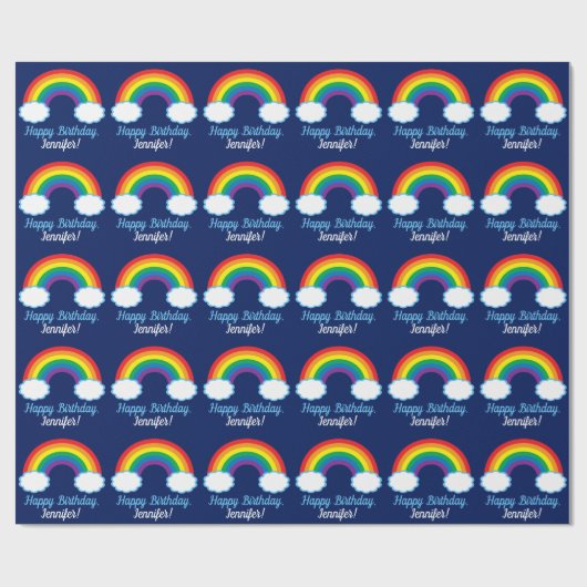 Cute Rainbow Pattern Custom Blue Birthday Cadeaupapier (Vlak)