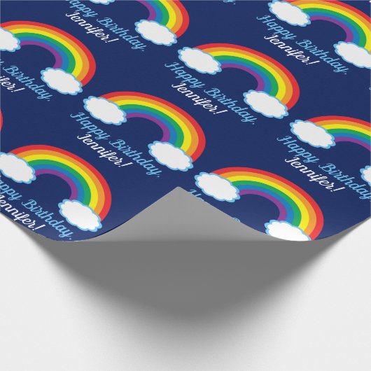 Cute Rainbow Pattern Custom Blue Birthday Cadeaupapier (Hoek)
