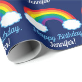 Cute Rainbow Pattern Custom Blue Birthday Cadeaupapier (Rol Hoek)