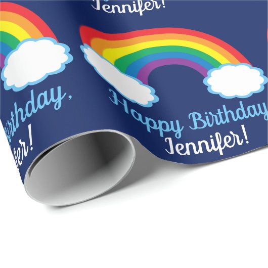 Cute Rainbow Pattern Custom Blue Birthday Cadeaupapier (Rol Hoek)