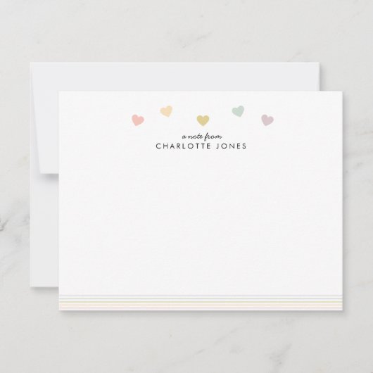 Cute Rainbow Pattern Hearts Kinder Stationery Blac Notitiekaartje (Voorkant)