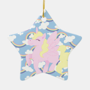 Cute Rainbow Pattern met roze Unicorn Pegasus Keramisch Ornament