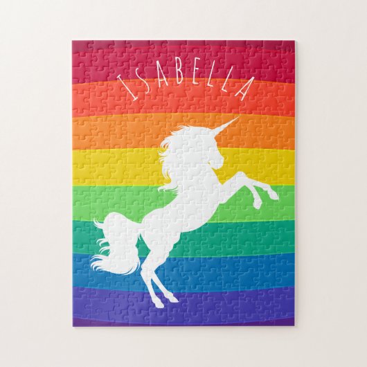 Cute Rainbow Pattern White Unicorn Personalized Legpuzzel (Verticaal)