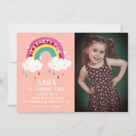 Cute Rainbow Photo Birthday Invitation Kaart