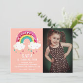 Cute Rainbow Photo Birthday Invitation Kaart (Staand voorkant)