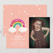 Cute Rainbow Photo Birthday Invitation Kaart (Voorkant / Achterkant)