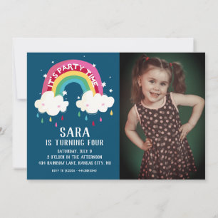 Cute Rainbow Photo Birthday Invitation Kaart
