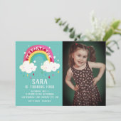Cute Rainbow Photo Birthday Invitation Kaart (Staand voorkant)