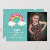 Cute Rainbow Photo Birthday Invitation Kaart (Voorkant / Achterkant)