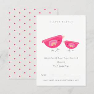 Cute Rainbow Pink Birdy Diaper Raffle Baby shower Informatiekaartje