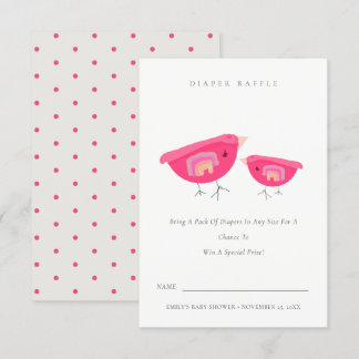 Cute Rainbow Pink Birdy Diaper Raffle Baby shower Informatiekaartje
