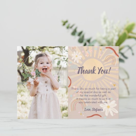 Cute Rainbow Pink Birthday Hartelijk dank Kaart (Staand voorkant)