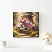 Cute Rainbow Plush Cat Wall Clock Kids Decor Vierkante Klok (Huis)