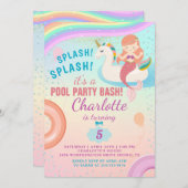 Cute Rainbow Pool Party Unicorn Mermaid Birthday Kaart (Voorkant / Achterkant)