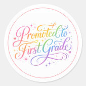 Cute Rainbow “Promoted to First Grade” Design Ronde Sticker (Voorkant)