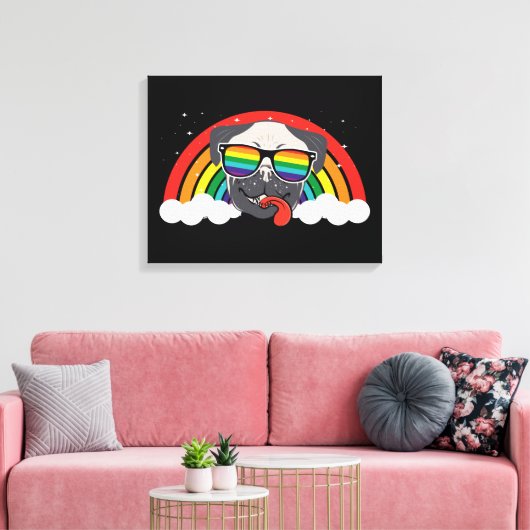 Cute Rainbow Pug Canvas Afdruk (Insitu (Woonkamer))