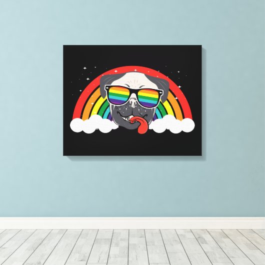 Cute Rainbow Pug Canvas Afdruk (Insitu (Houten vloer))