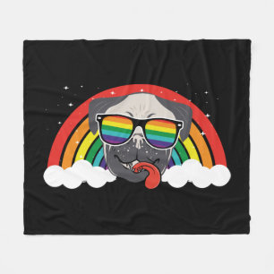 Cute Rainbow Pug Fleece Deken