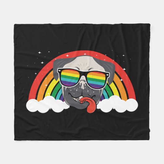 Cute Rainbow Pug Fleece Deken (Voorkant (Horizontaal))