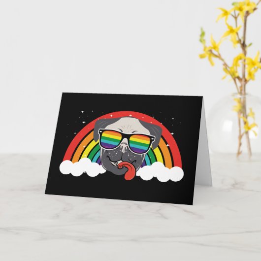 Cute Rainbow Pug Kaart (Gele Bloem)