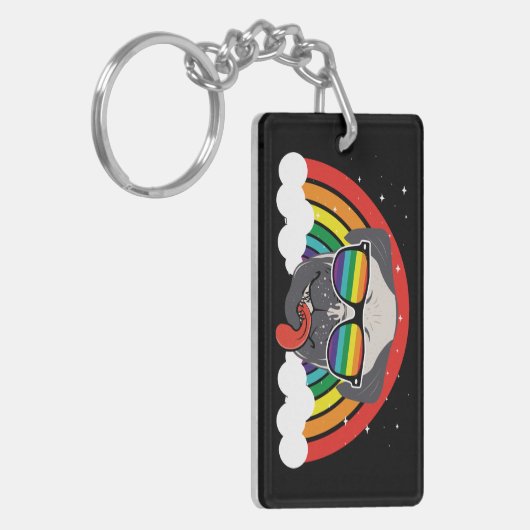 Cute Rainbow Pug Sleutelhanger (Voorkant Links)