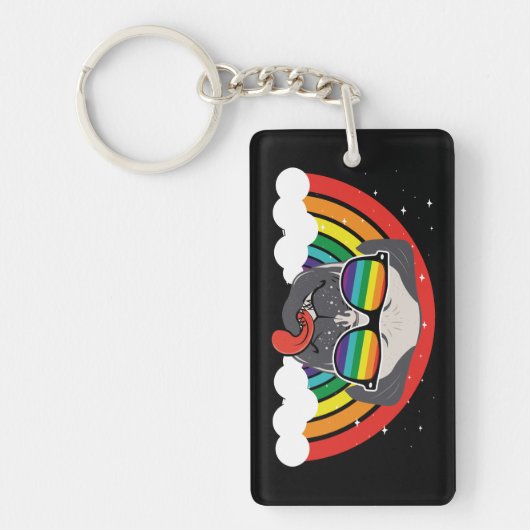 Cute Rainbow Pug Sleutelhanger (Voorkant)