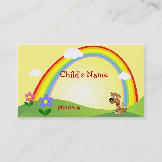 Cute Rainbow & Puppy Children's Calling Card Contactkaartje (Voorkant)