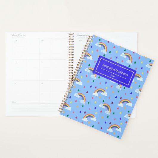 Cute Rainbow Raindrops Pattern, gepersonaliseerd Planner (Display)