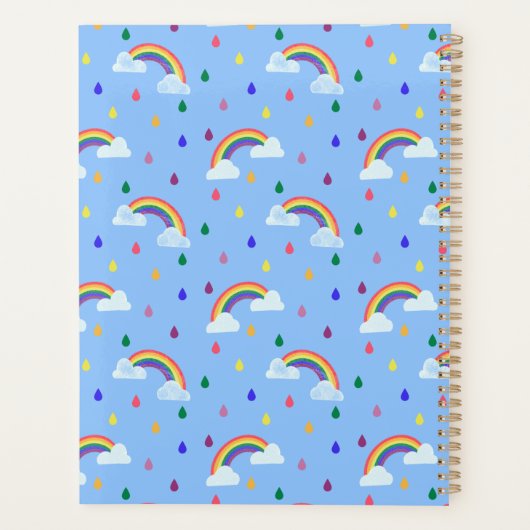 Cute Rainbow Raindrops Pattern, gepersonaliseerd Planner (Achterkant)