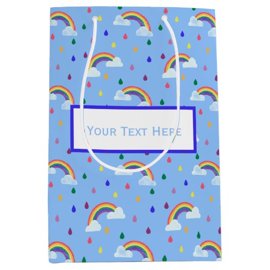 Cute Rainbow Sky Rain druppels Party Medium Cadeauzakje (Voorkant)
