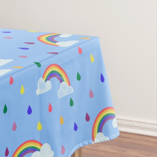 Cute Rainbow Sky Raindrops Pattern Tafelkleed (Voorbeeld)