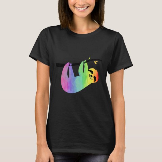 Cute Rainbow Sloth Lgbtq Silhouette Waterverf Yog T-shirt (Voorkant)