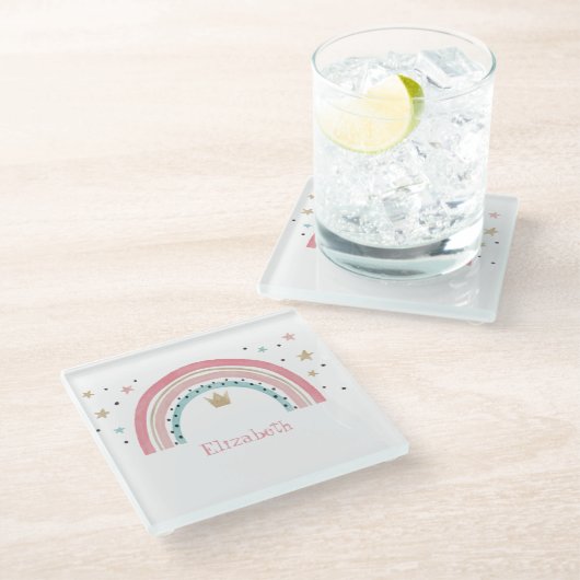 Cute Rainbow Stars Glazen Onderzetter (Schuin)