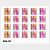 Cute Rainbow Stripes met Gold Glitter Hartelijk da Vierkante Sticker (Vel)