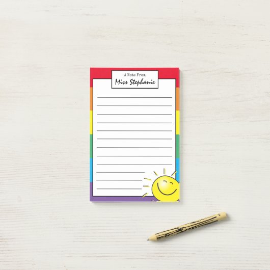 Cute Rainbow Sunshine-glimlach van leraar Post-it® Notes (Op bureau)