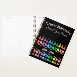 Cute Rainbow Teacher Terug naar School Crayon Planner