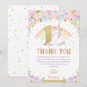 Cute Rainbow Unicorn 1st Birthday Party Bedankkaart (Voorkant / Achterkant)