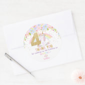 Cute Rainbow Unicorn 4e verjaardag Dank je wel Ronde Sticker (Envelop)