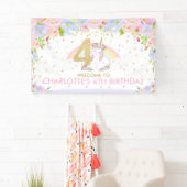 Cute Rainbow Unicorn 4e verjaardag Welkomstachterg Spandoek (Insitu)