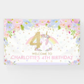 Cute Rainbow Unicorn 4e verjaardag Welkomstachterg Spandoek (Horizontaal)