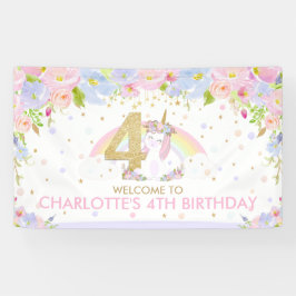 Cute Rainbow Unicorn 4e verjaardag Welkomstachterg Spandoek