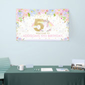 Cute Rainbow Unicorn 5th Birthday Welkomstachtergr Spandoek (Beurs)
