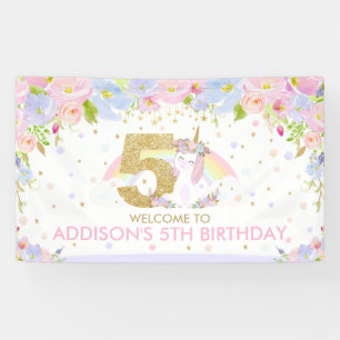 Cute Rainbow Unicorn 5th Birthday Welkomstachtergr Spandoek