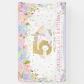 Cute Rainbow Unicorn 5th Birthday Welkomstachtergr Spandoek (Verticaal)