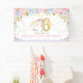 Cute Rainbow Unicorn 6th Birthday Welkomstachtergr Spandoek (Insitu)