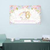 Cute Rainbow Unicorn 6th Birthday Welkomstachtergr Spandoek (Beurs)